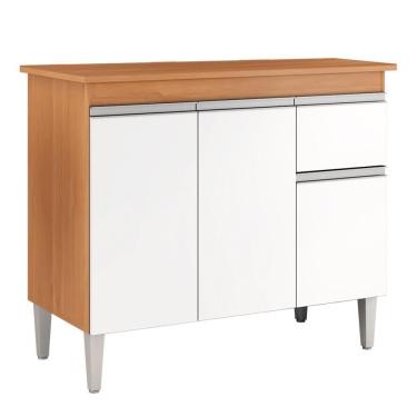 Imagem de Balcão De Cozinha Tatiane 95cm Amêndoa-branco Com Tampo Mdp - Ajl Móveis Amêndoa-branco