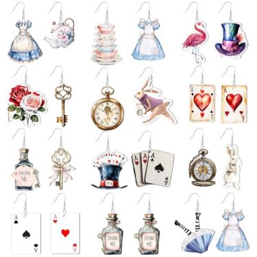 Imagem de Nosiny 24 pares de brincos do país das maravilhas presente para mulheres, joias de coelho branco, dia das bruxas, festa do chá do país das maravilhas acessórios para fantasia de conto de fadas