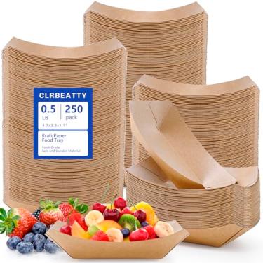 Imagem de CLRBEATTY Pacote com 250 barcos de comida de papel, barcos de papel marrom kraft de 2 kg, bandeja de nacho descartável resistente, barco pequeno para servir comida, cestas de servir para levar para