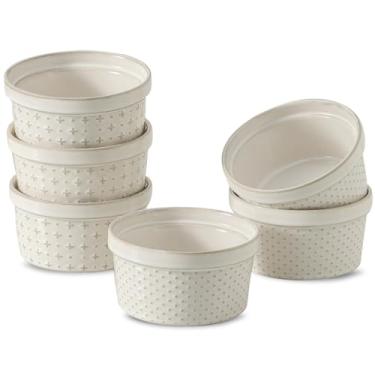 Imagem de Conjunto de 6 ramequins, pratos de suflê de creme brulee de cerâmica seguros para forno de 227 g, copos de pudim, tigelas pequenas para assadeira, microondas e lava-louças, branco vitrificado