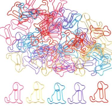 Imagem de 50 peças de clipes de papel em forma de cachorro, clipes de papel coloridos engraçados para cães, marcadores de livro de animais pequenos, material de escritório escolar para mulheres, homens