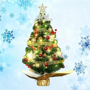 Imagem de Árvore de Natal de mesa de 61 cm, mini árvore de Natal artificial com topo de estrela, enfeite para pendurar, arco decorativo, árvore de mesa de Natal pequena DIY para decoração de escritório em casa