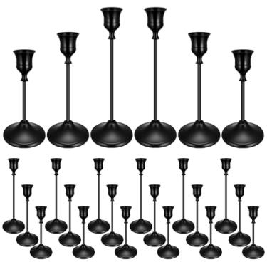 Imagem de Conjunto de castiçais de latão dourado com 24 peças, castiçais de metal vintage para mesa central, recepção de casamento, decoração festiva de cornija de Natal, preto