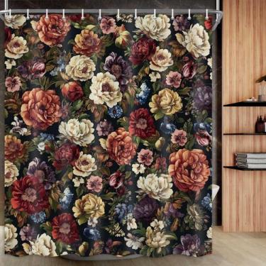 Imagem de Cortina de chuveiro Drgilau Floral Vintage Red Flower 180x230cm