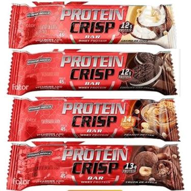 Imagem de Kit com 12 unid de Crisp Bar Proteinde de 45g (Cookies & Cream,Creme de Coco,Peanut Butter(Pasta de Amendoim) e Trufa de Avelã) Integralmedica