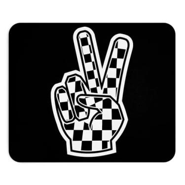 Imagem de Mousepad Tabuleiro de damas Sinal de Mão de Paz Estilo Retrô Design Preto e Branco Fresco Estético Minimalista Acessório de Mesa Exclusivo Inspirado Patinador Computador Mouse Pad Novidade Gaming