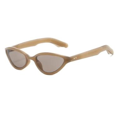 Imagem de HCPIHF Óculos de sol vintage com armação pequena, feminino, luxuoso, com rebites, masculino, punk, hip hop, UV400 (marrom-cinza-marrom)