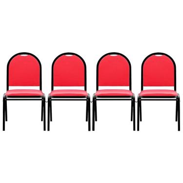 Imagem de Kit 4 Cadeiras Hoteleiras Auditório Empilhável Sintético M23 Vermelho - Mpozenato
