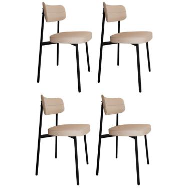 Imagem de Cadeira De Jantar Estofada Kit 4 Ella M25 Linho Areia - Mpozenato