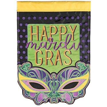 Imagem de Dicksons Bandeira de jardim de carnaval, decoração sazonal ao ar livre, faixa dupla face para quintal padrão 33 x 45 cm, máscara de baile de máscaras de poliéster de bolinhas