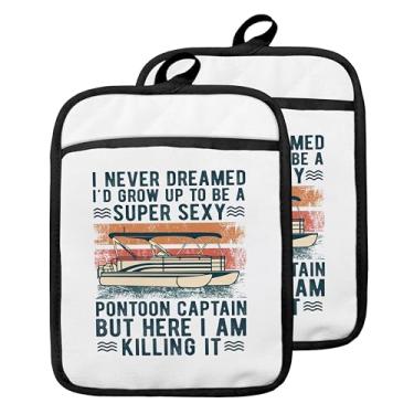 Imagem de GOOZHO Suportes de panela com bolsos, presentes de capitão de barco para donos, mulheres, homens, suportes de panela engraçados, luvas de forno resistentes ao calor, almofadas quentes para cozinha