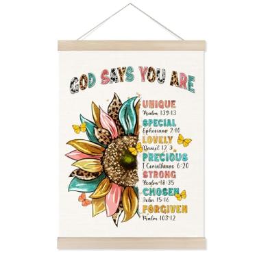 Imagem de Welshower Moldura para pôster God Says You Are Christian Girassol, versículo bíblico religioso inspirador, escritura, arte de parede, decoração para casa, quarto, escritório, sala de oração
