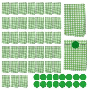 Imagem de Chanseen 40 peças de sacos de almoço de papel xadrez com adesivos de vedação, lembrancinhas de festa, presente de brinde para decoração de aniversário, Natal, suprimentos de festa, verde