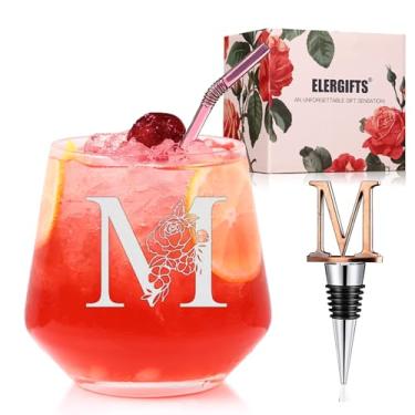 Imagem de Presentes personalizados para mulheres, monograma A-Z taça de vinho presente personalizado, presentes exclusivos de aniversário de casamento para mulheres, sua mãe, amiga, irmã, esposa, filha