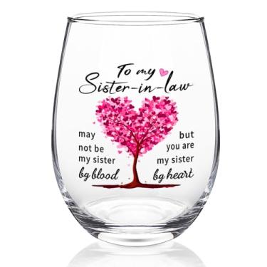Imagem de Futtumy Sister in Law Gifts, Not Sisters By Blood But Sisters By Heart Taça de vinho sem haste, aniversário, Natal, Dia das Mães, presentes de casamento para cunhada, 500 ml