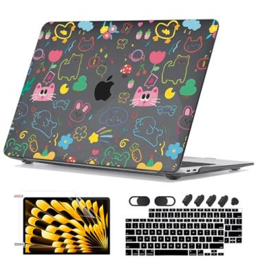 Imagem de Seanai Capa rígida compatível com MacBook Air de 13 polegadas M1 Chip A2337 M1 A2179 A1932 versão 2021-2018 com tela retina, capa protetora de plástico padrão para teclado, película de tela, animal