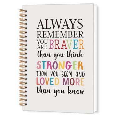 Imagem de TWRVI Caderno espiral inspirador, citações positivas, caderno pautado para faculdade, material de escritório, Always Remember You are Braver, cadernos de diário 14 x 21 cm, 164 páginas