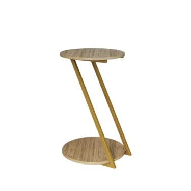 Imagem de Mesinha de canto para sala Mesa Lateral Nicho Apoio Sofá Sala Dubai Base Z Design Moderno Tampo Redondo Madeira Decoração 63X45X23CM(Dourado-Tampo Carvalho)
