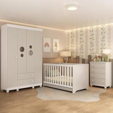 Imagem de Quarto de Bebê Completo com Berço Americano 3 em 1 Bombom Multimóveis Mp4618 Branco/off White