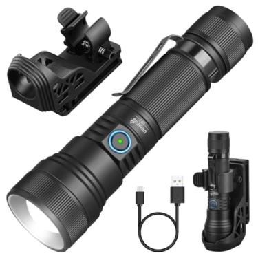 Imagem de ULTRAFIRE Lanterna tática com coldre, lanterna magnética recarregável USB-C de 1500 lúmens, feixe de zoom de 5 modos, à prova d'água para aplicação da lei de acampamento UF2