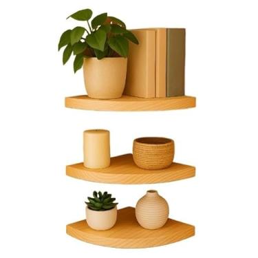 Imagem de Kit 3 Prateleiras de Canto em Madeira Pinus Natural – Suporte de Parede Decorativo Rústico