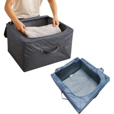 Imagem de Caixa Organizadora Dobrável de Tecido, Cinza, Grande Capacidade para Roupas e Closet, com Zíper, Armazenamento Doméstico