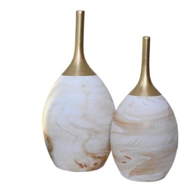 Imagem de Vaso cerâmico decorativo decoração sala de estar cozinha prateleira completa mesa central(DUPLA YA MESCLADO MARROM)