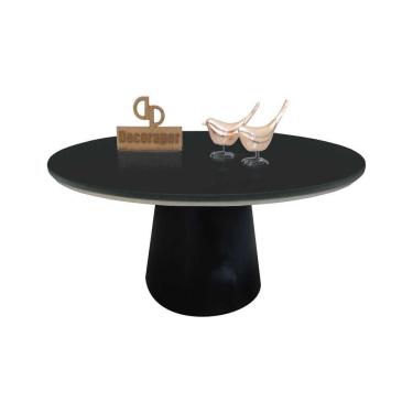 Imagem de Mesa De Centro Com Vidro 70cm E Base Cone Laqueada Preto 35cm