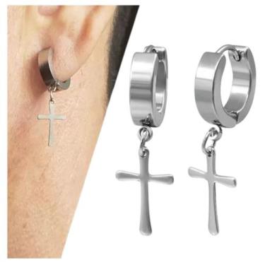 Imagem de Brinco Argola Cruz C/furo Masculino Aço Inox Cirúrgico O Par - BRW