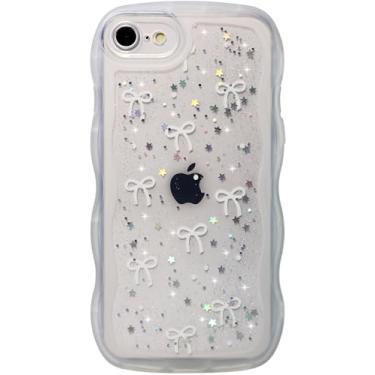 Imagem de Qokey Capa para iPhone 16e de 6,1 polegadas, design de alça de borda curvada e estrela com glitter, capa de TPU transparente à prova de choque de grau militar, proteção brilhante, resistente a