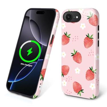 Imagem de Kapadiy Capa magnética para iPhone 16e, linda garota, design rosa morango, compatível com MagSafe Hybrid Dual Protection Silicone + capa protetora rígida à prova de choque antiarranhões para homens e