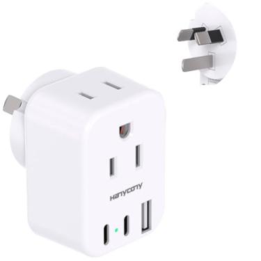 Imagem de Adaptador de tomada de alimentação dos EUA para Austrália e Nova Zelândia, adaptador tipo I com 2 tomadas, 3 portas USB (2 USB C), adaptador de plugue de viagem da Austrália