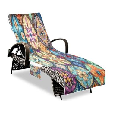 Imagem de ATTX Capa de toalha colorida oriental de azulejo têxtil – antiderrapante 215,88 cm x 76,2 cm capa para cadeira de praia e piscina para uso ao ar livre, jardim, hotel e espreguiçadeiras #639