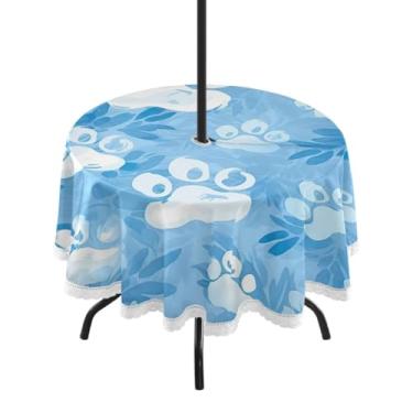 Imagem de Blueangle Toalha de mesa redonda impermeável com estampa de pata de cachorro de 152 cm com orifício para guarda-chuva – Tecido resistente à prova de sol para todos os climas para pátio, acampamento