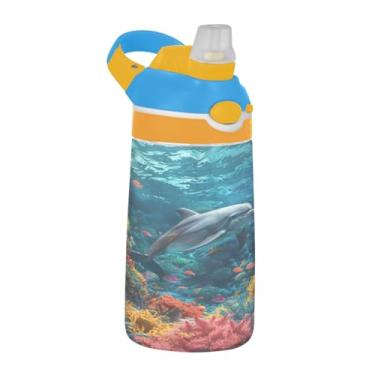 Imagem de Blueangle Garrafa de água colorida de recifes de coral de 473 ml, garrafa de viagem e esportes Tritan reutilizável com canudo e design de tampa de bico pop-up (141)