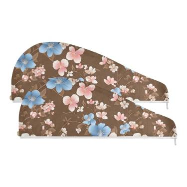 Imagem de SEHANY Toalha de cabelo de microfibra de flores coloridas elegantes para mulheres, 2 peças, turbantes de cabelo de secagem rápida com botão, touca de cabelo seco absorvente toalha de secagem de cabelo