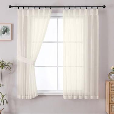 Imagem de OWENIE Cortinas Plissadas Pinch Plissadas para Quarto Sala de Estar 153 cm Comprimento Conjunto de 2 Painéis Cortinas de Filtragem de Luz Arejada Sólida Sala de Jantar Tratamentos de Janela, Creme
