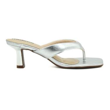 Imagem de Tamanco Moleca Feminina 5523.100 Salto Baixo Dedo Social, 36, Prata