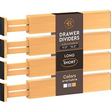 Imagem de Bambüsi Pacote com 4 divisórias de gaveta – Bambu 6,6 cm de altura, 32-43 cm organizadores de gaveta ajustáveis para roupas, separadores de cômoda expansíveis no quarto/banheiro/cozinha/escritório