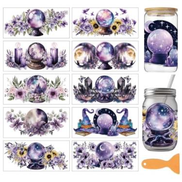 Imagem de arricraft 10 adesivos de transferência de copo de PVC com tema de adivinhação, padrão de bola de cristal mágica, à prova d'água, adesivo de copo UV para vidros de 473 ml, decoração de impressão de