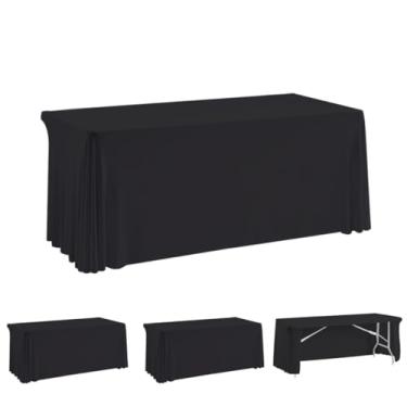Imagem de HAORUI Saias de mesa abertas nas costas, pacote com 4 roupas de mesa retangulares resistentes a rugas, capa de mesa elástica com babados para banquetes, casamentos, festas (1,8 m preto)