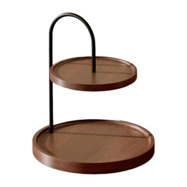 Imagem de Bothyi Bandeja de madeira de 2 andares para servir, travessa decorativa de estilo rústico para festas, ideal para centros de mesa de Natal e outono.