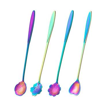 Imagem de Concha de sopa Colher de café aço inoxidável com alça longa em forma flor 4 peças agitação bolo sobremesa