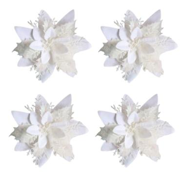 Imagem de 4 peças de flores de Natal brancas para decoração de árvore de Natal, guirlanda DIY, quarto, decoração de casa, festa temática, mesa, enfeite de jardim ao ar livre (branco-4 peças)