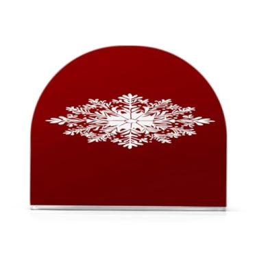 Imagem de xigua Suporte de guardanapo de fundo vermelho de floco de neve branco de Natal para mesas, porta-guardanapos de papel de placa acrílica elegante, dispensador de papel de seda independente moderno para