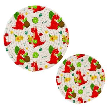 Imagem de Wassud Trivet de dragões vermelhos de desenho animado para pratos quentes, suportes redondos de algodão, almofadas quentes, porta-copos elegantes, decoração de cozinha e acessórios, 2 peças