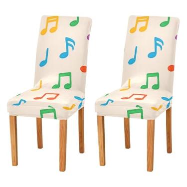 Imagem de STAYTOP 2 capas de cadeira, nota musical, elástico, lavável, capa de cadeira de cozinha, protetor de assento removível para festas de fim de ano, cozinha, hotel, sala de jantar, casamento