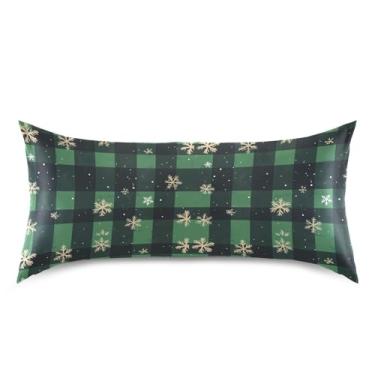 Imagem de Wassud Fronha de cetim para cabelo e pele flocos de neve verde xadrez suave seda fronhas king size respiráveis fronhas com fecho de envelope