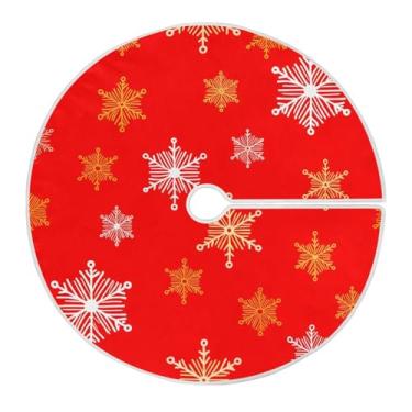 Imagem de Wassud Saia para árvore de Natal dourada branca e floco de neve, enfeites de Natal, tapete de árvore grande para decoração de festa de ano novo, 121 cm