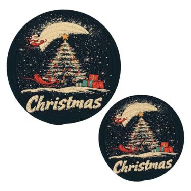 Imagem de Wassud Conjunto de trivet de Natal de desenho animado para pratos quentes, suportes redondos de algodão, almofadas quentes, porta-copos elegantes, decoração de cozinha e acessórios, 2 peças